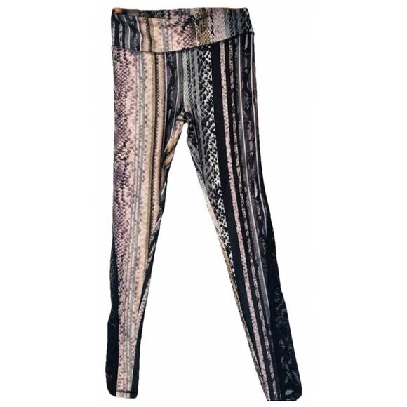 NEW X GOTTEX Black Grey Tan Snakeskin Print Mesh Zip Pocket High Rise Leggings S - Picture 7 of 7